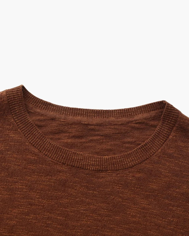 Linen-Cotton Essential Crewneck - Brown