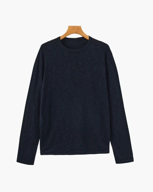 Linen-Cotton Essential Crewneck - Blue
