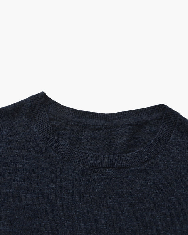 Linen-Cotton Essential Crewneck - Blue