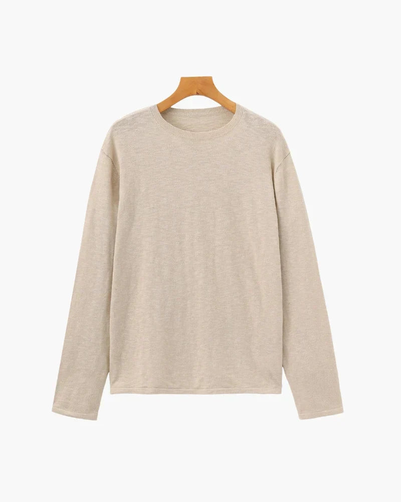 Linen-Cotton Essential Crewneck - Beige