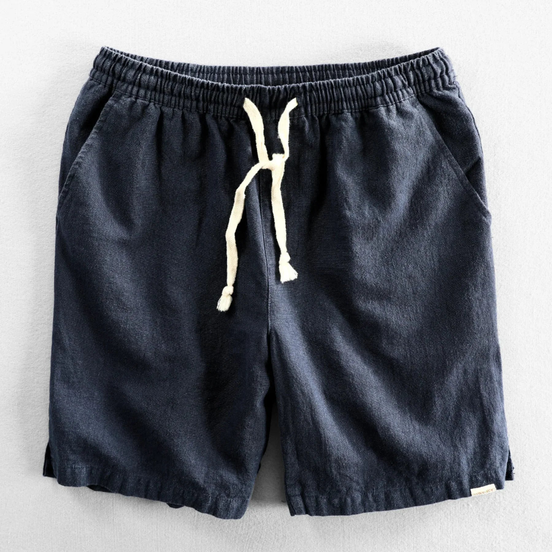 Coastline Cotton-Linen Drawstring Shorts - Navy Blue