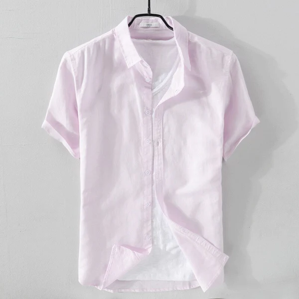Cove Cotton-Linen Short-Sleeve Shirt - Light pink