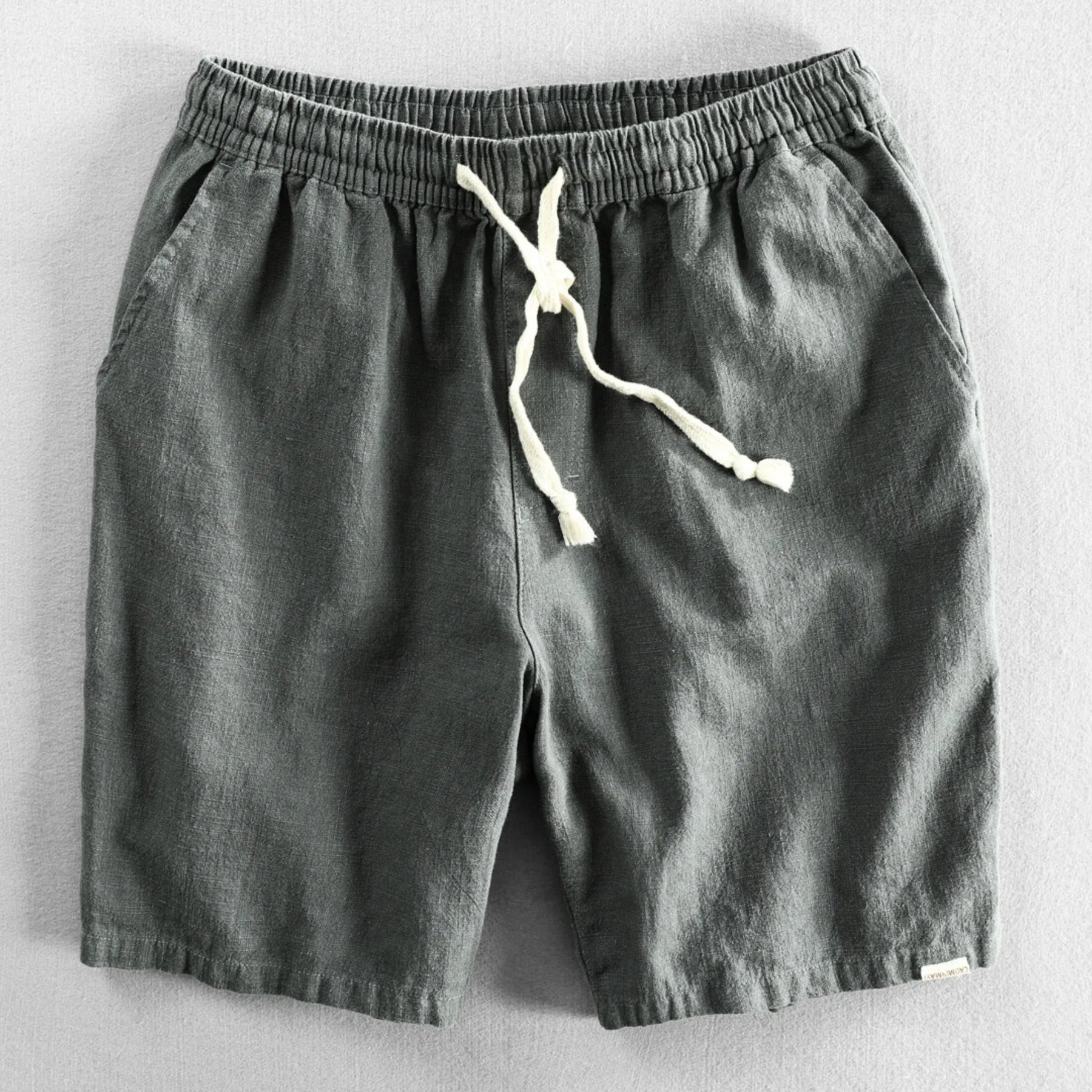Coastline Cotton-Linen Drawstring Shorts - Misty Gray