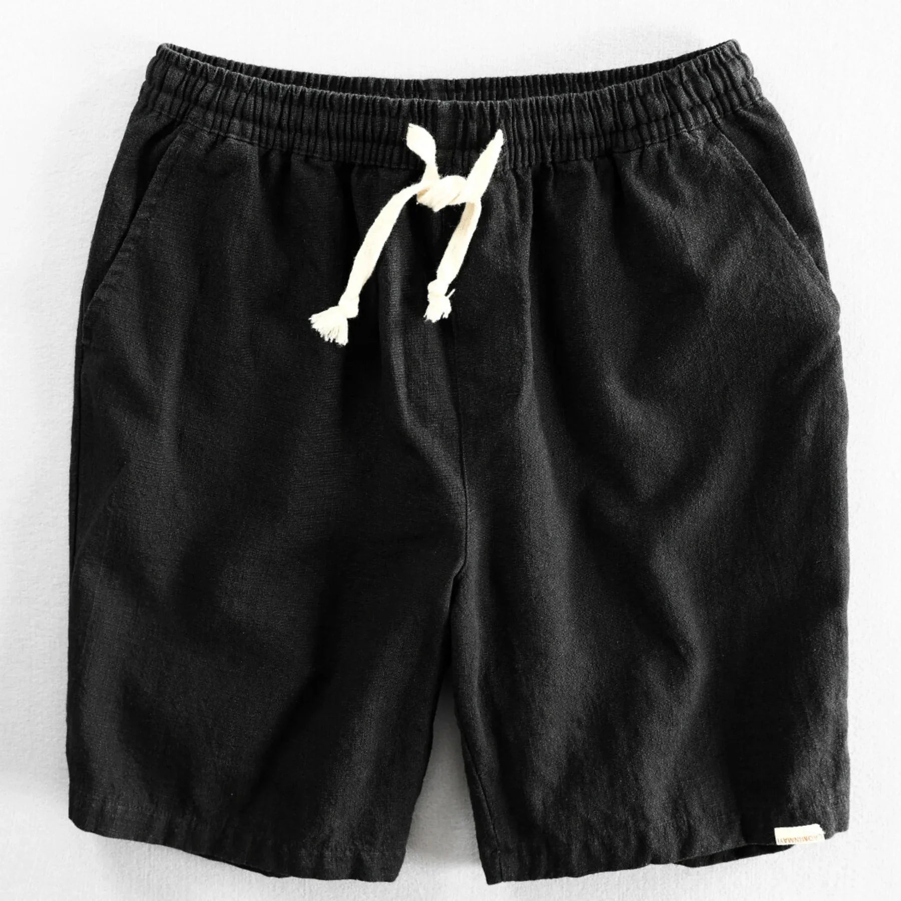 Coastline Cotton-Linen Drawstring Shorts - Black