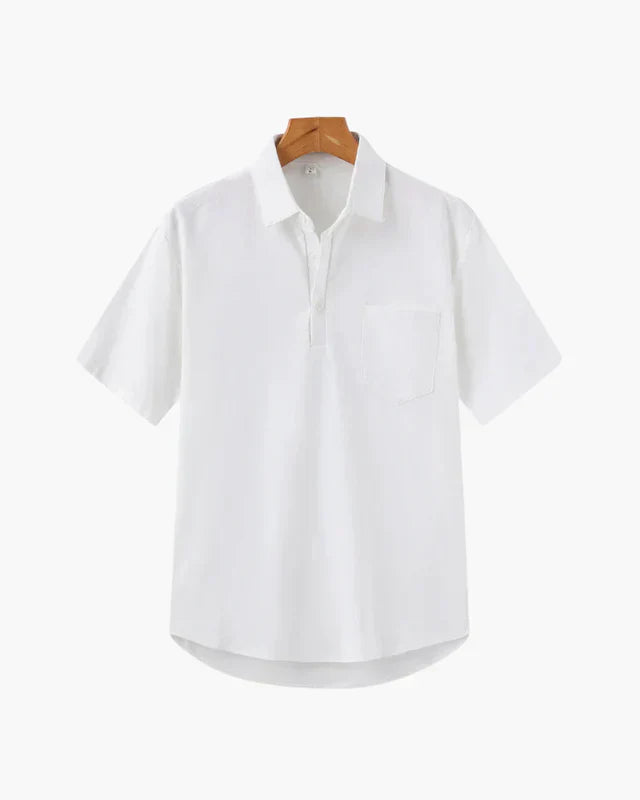 Linen Polo Tee – White