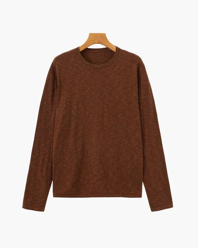Linen-Cotton Essential Crewneck - Brown