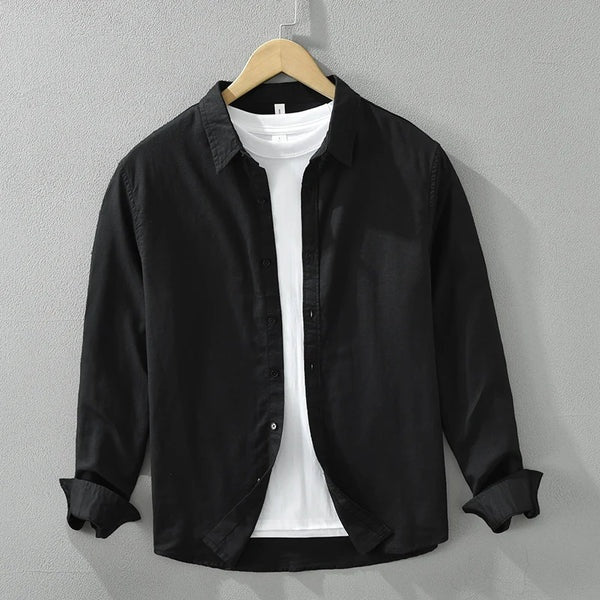 Harbor Cotton-Linen Long-Sleeve Shirt - Black