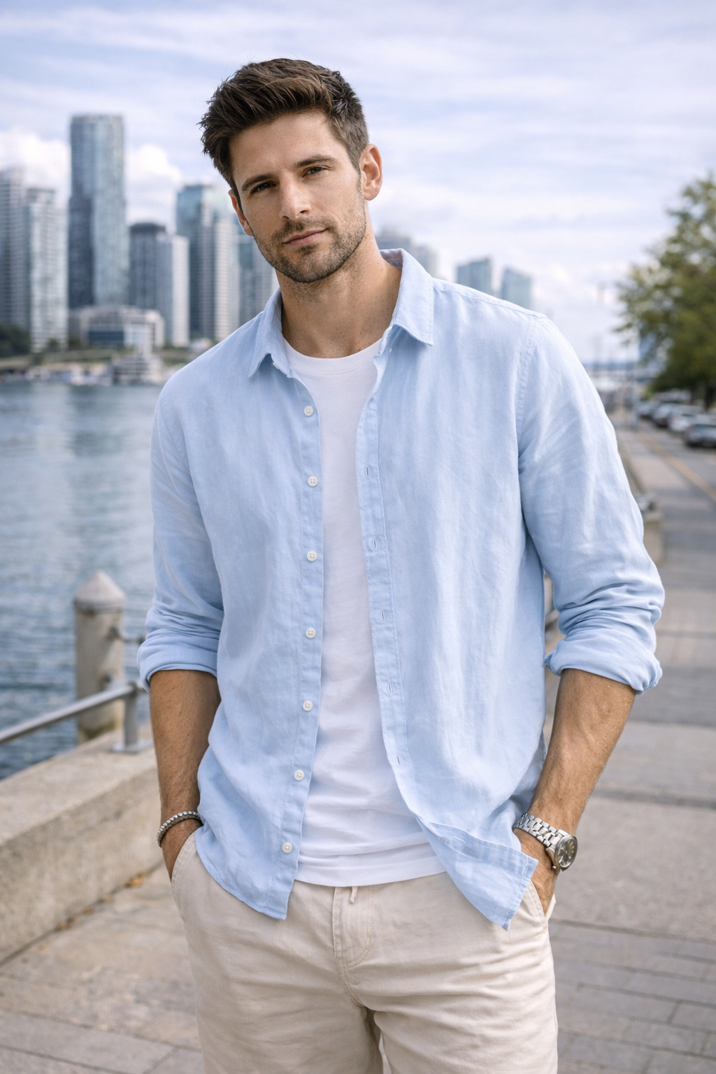 Harbor Linen Long-Sleeve Shirt/Sky Blue