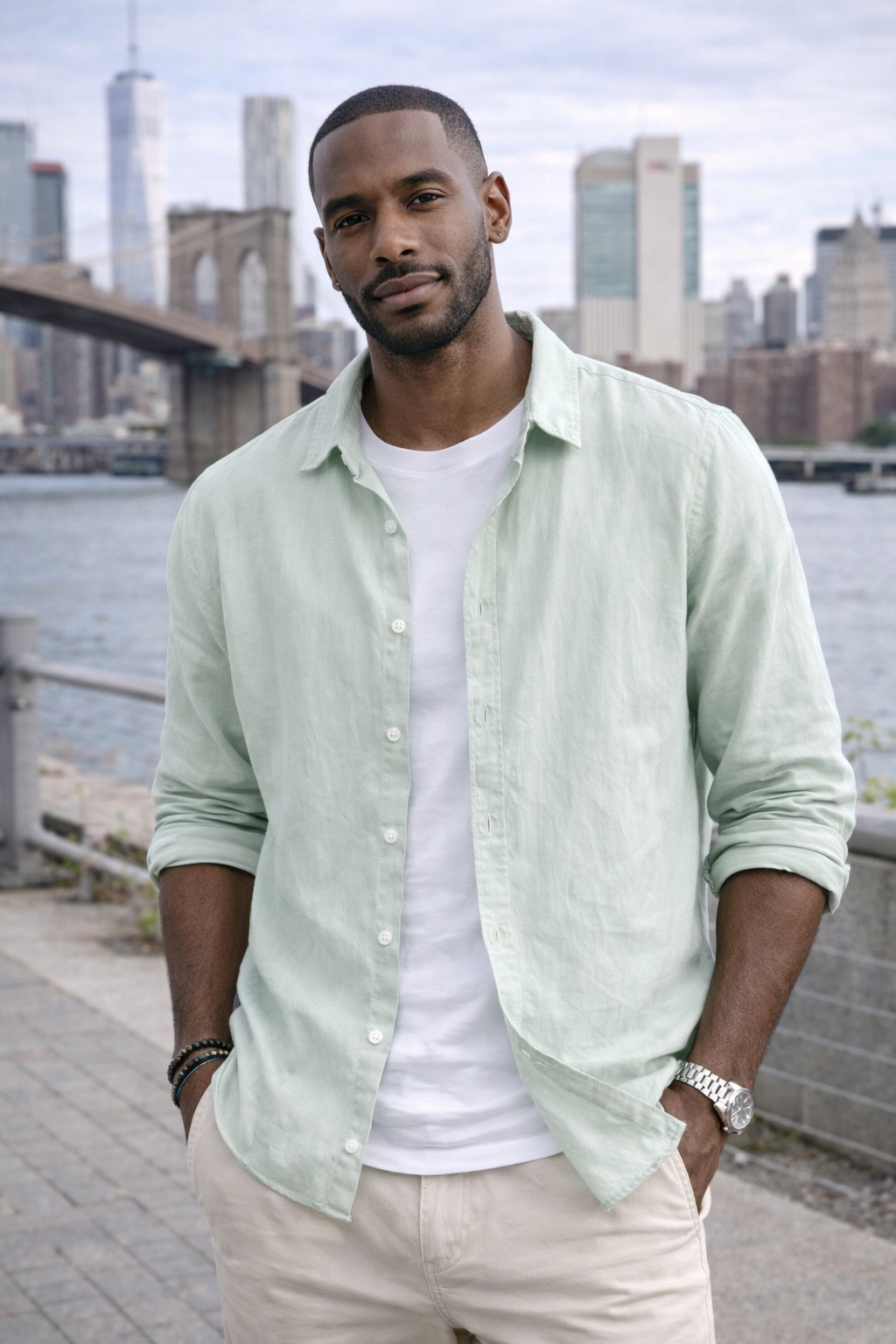 Harbor Linen Long-Sleeve Shirt/Light Sage Green