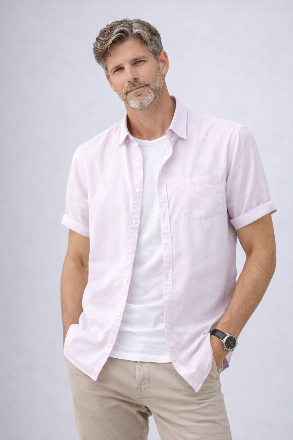 Cove Cotton-Linen Short-Sleeve Shirt - Light pink