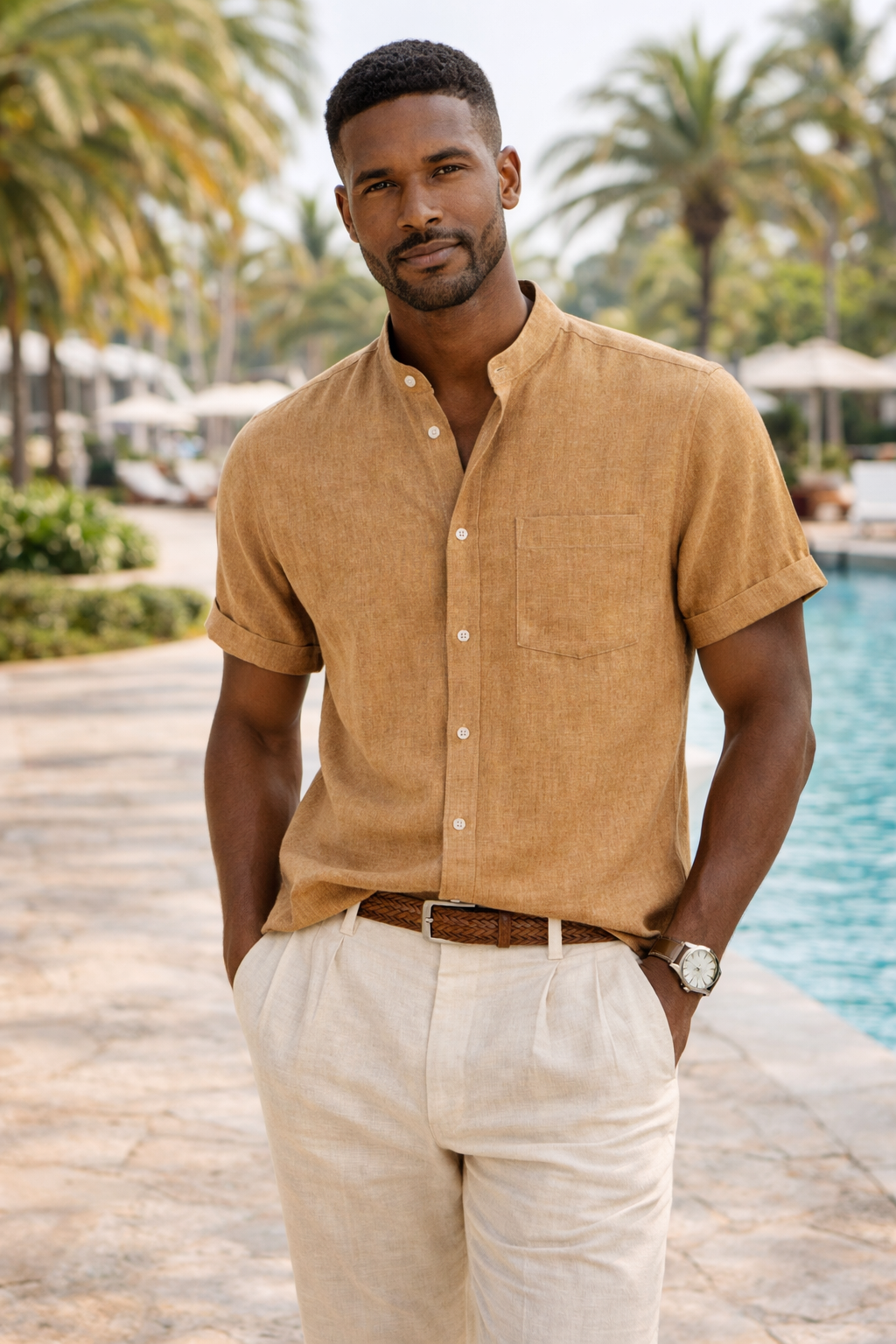 Verona Mandarin Collar Linen Shirt - Yellow
