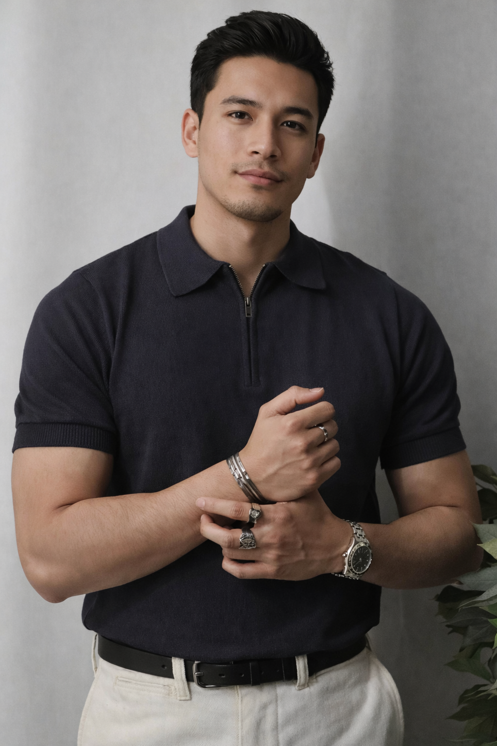 Quarter-Zip Polo Shirt - Black