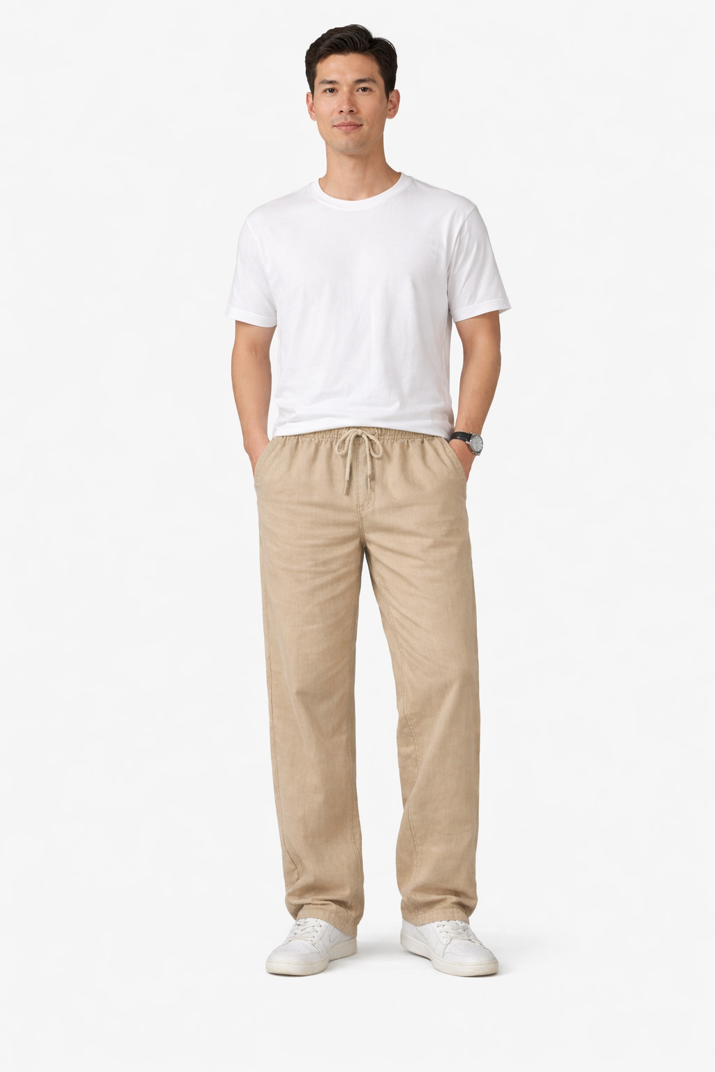 Relaxed Drawstring Trousers - Beige