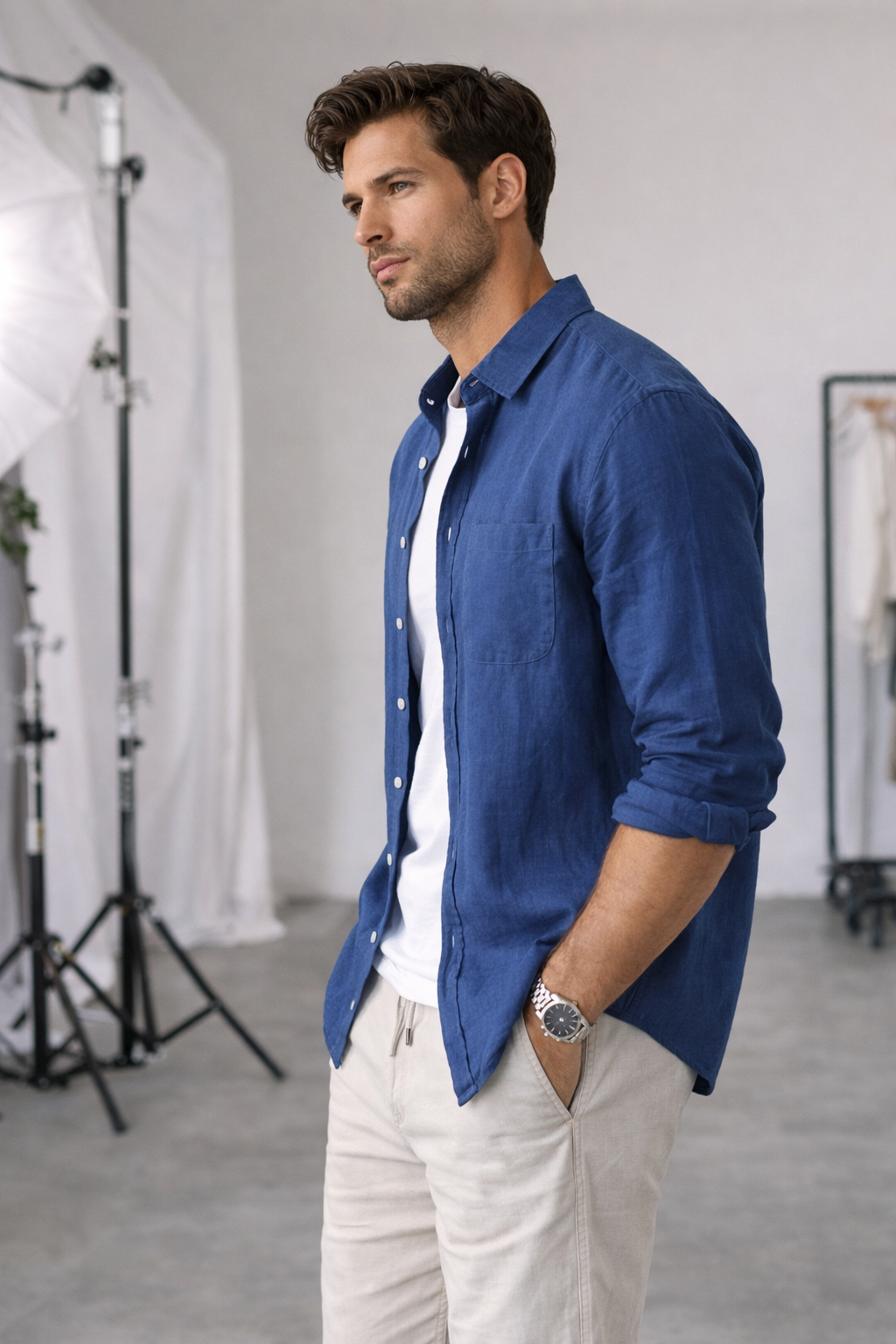 Harbor Linen Long-Sleeve Shirt - Royal Blue