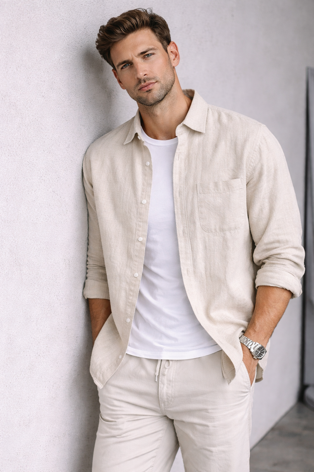 Harbor Linen Long-Sleeve Shirt - Beige