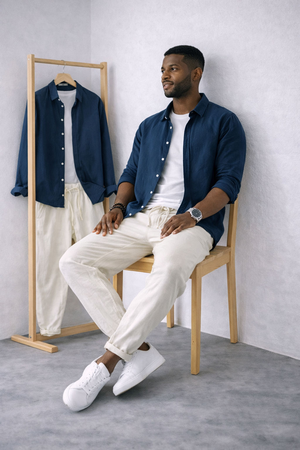 Harbor Linen Duo - Navy Linen Shirt + Off-White Linen Pants Set