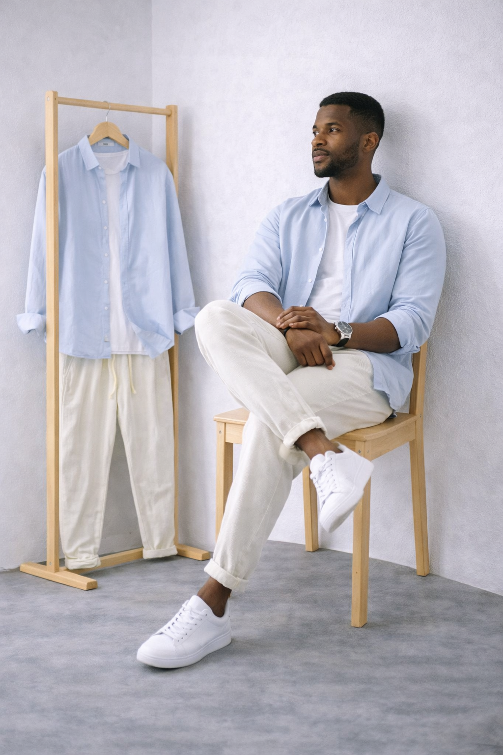Harbor Linen Duo - Blue Linen Shirt + Off-White Linen Pants Set