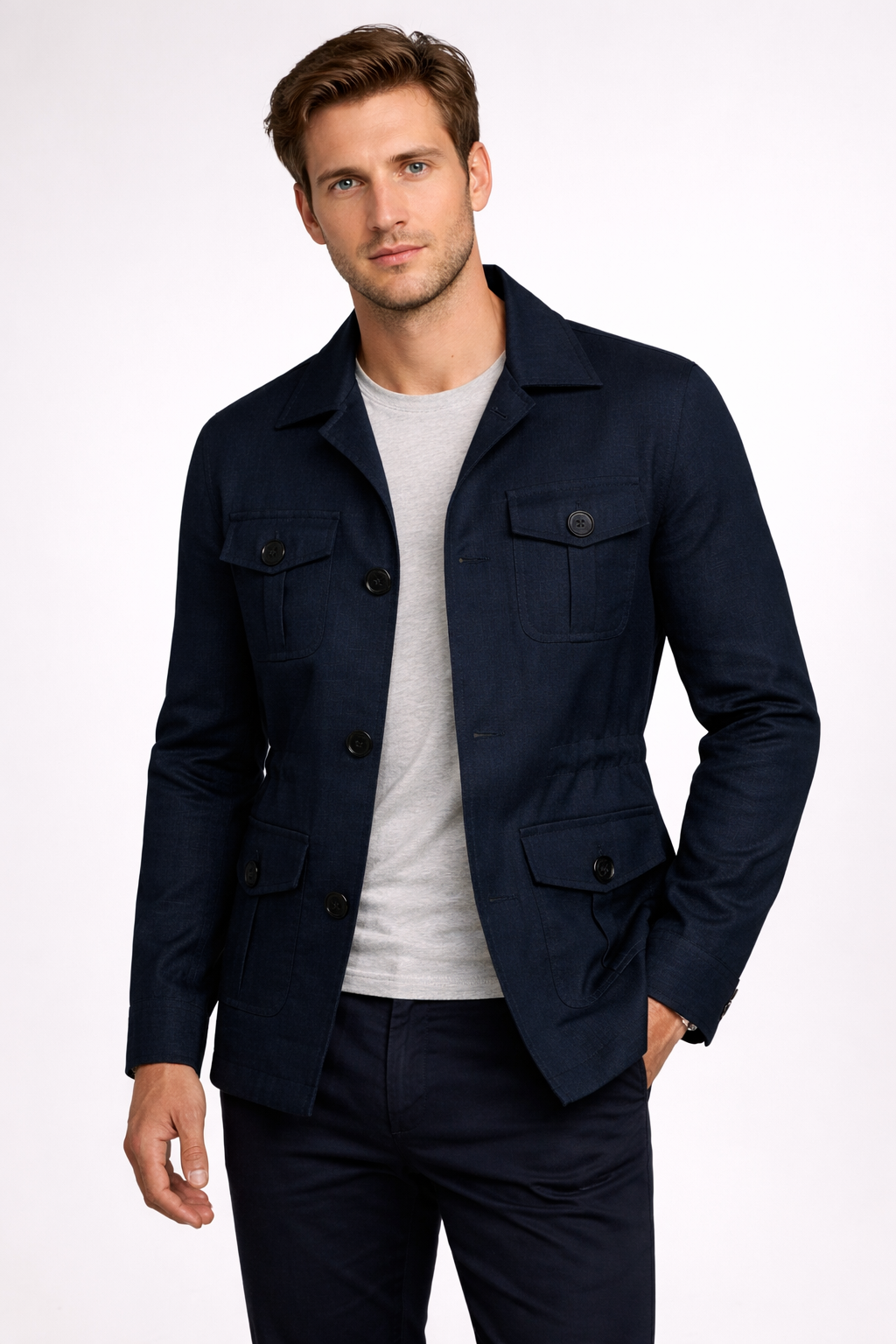 Elias Linen Field Jacket - Dark blue