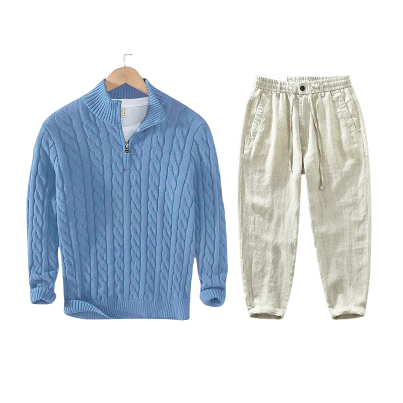 Riviera Half-Zip Knit Set - Light Blue