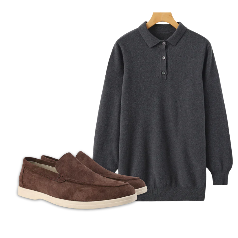 Cashmere Polo & Suede Loafers Set