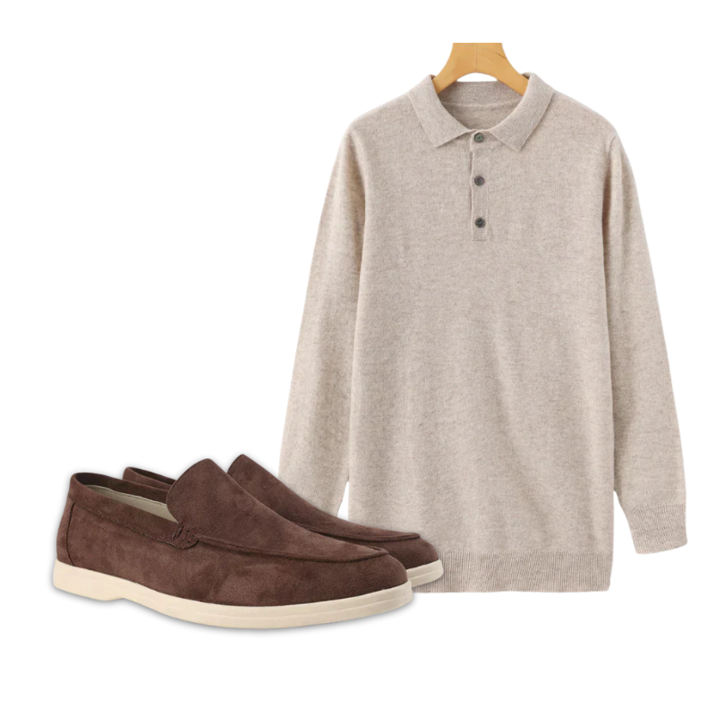 Cashmere Polo & Suede Loafers Set
