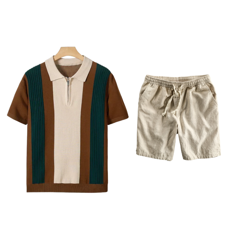 Tivoli Half-Zip Polo Set - Brown