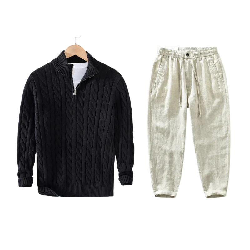 Riviera Half-Zip Knit Set - Black
