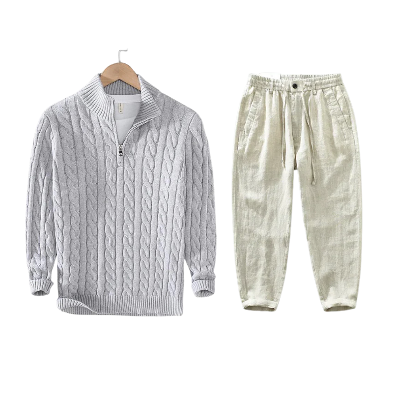 Riviera Half-Zip Knit Set - Grey