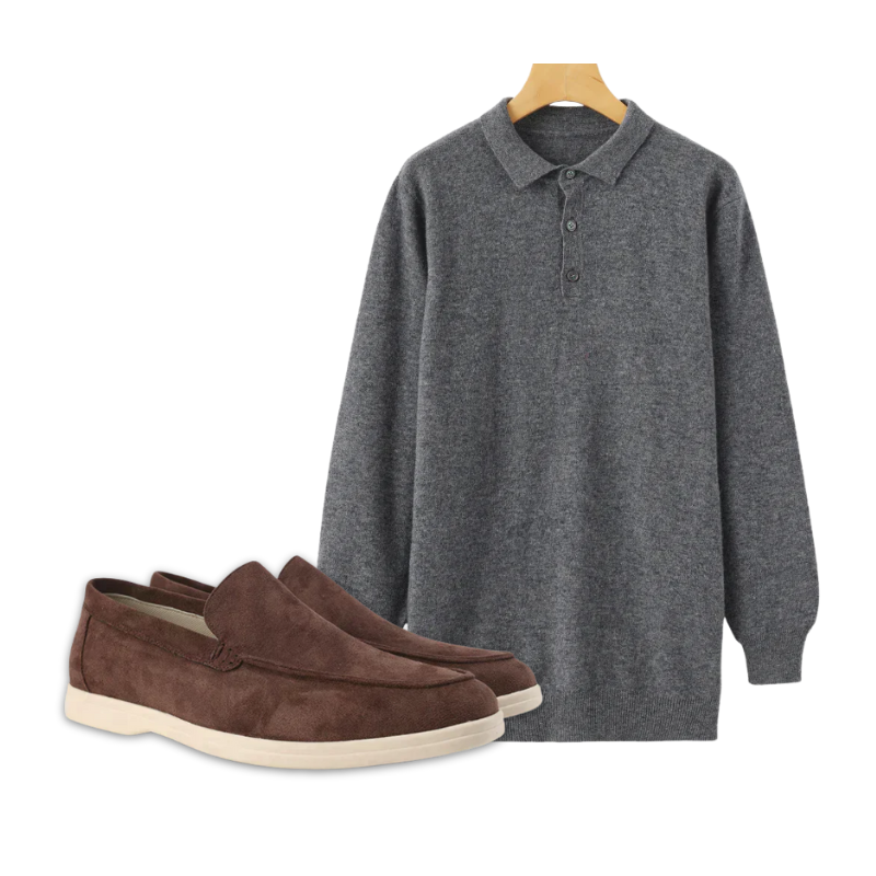 Cashmere Polo & Suede Loafers Set