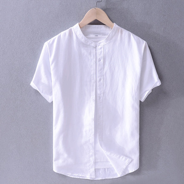Cove Cotton-Linen Mandarin Collar Shirt - White