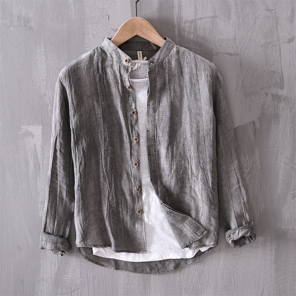 Cove Linen Mandarin Collar Shirt - Gray