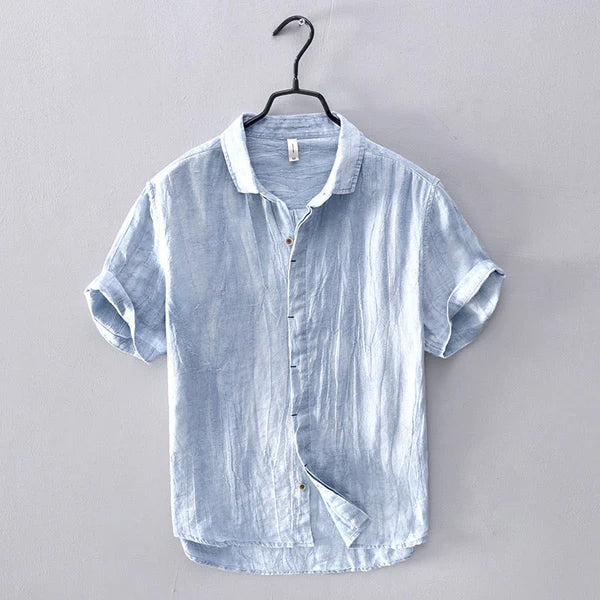 Coastal Breeze Linen - Sky Blue Shirt + White Shorts Set