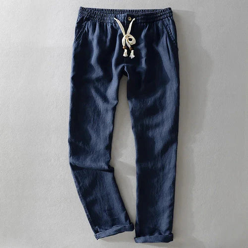 Harbor Linen Contrast - Brown Shirt + Navy Blue Linen Pants Set