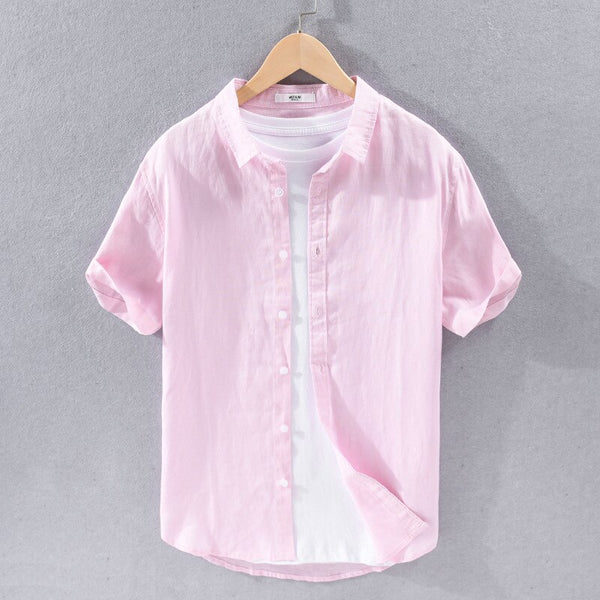 Coastal Linen Short-Sleeve Shirt - Pink