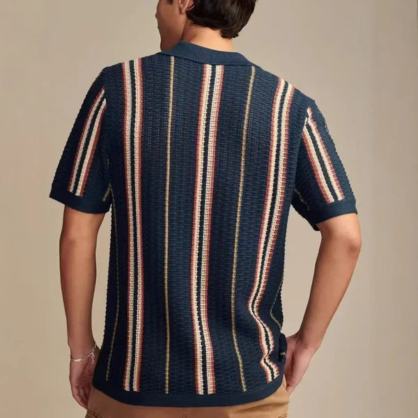 Capri Crochet Knit Polo Shirt - Navy blue