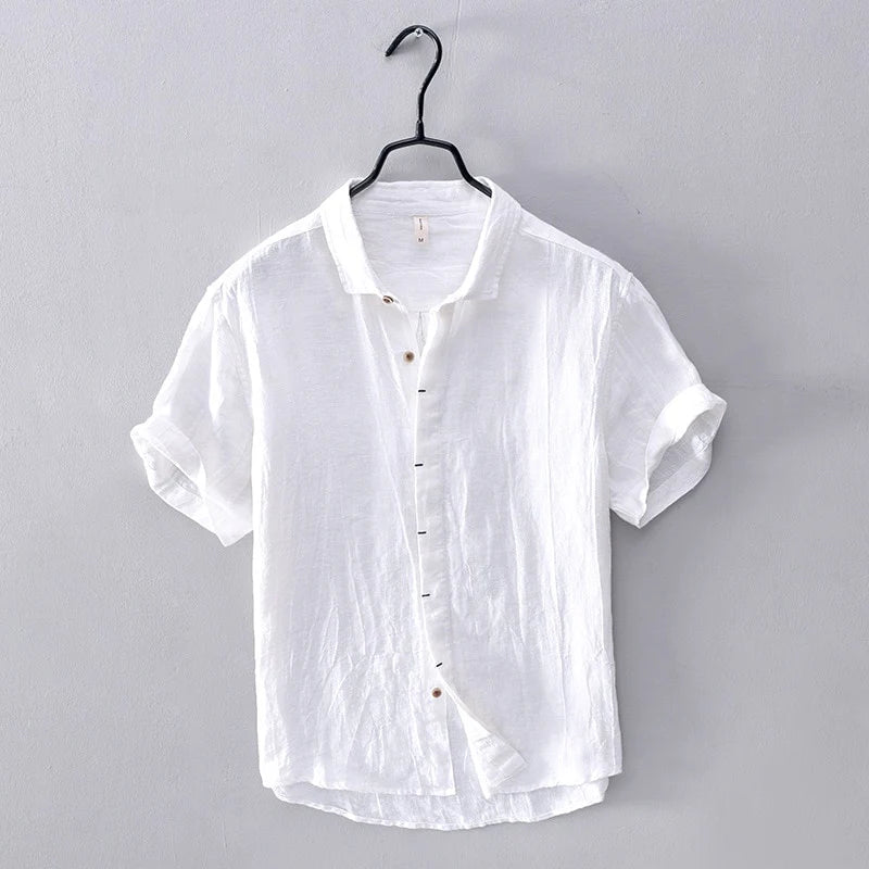 Coastal Linen Short-Sleeve Shirt/Pure White