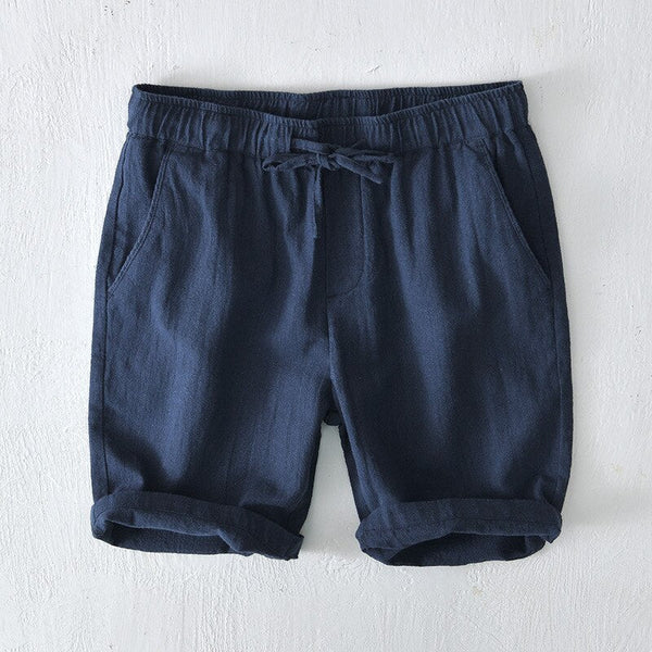 Coastal Breeze Linen - White Shirt + Navy Blue Shorts Set