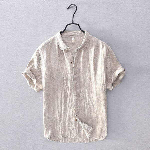 Coastal Breeze Linen - Beige Shirt + White Shorts Set