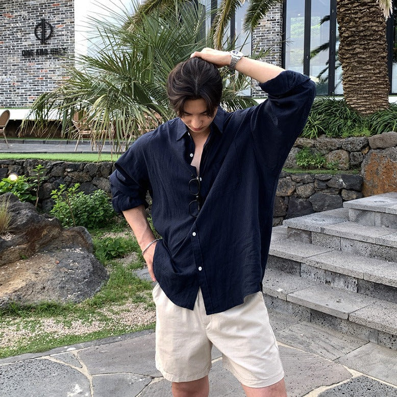 Riviera Linen Overshirt - NAVY BLUE