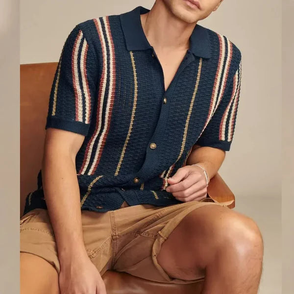 Capri Crochet Knit Polo Shirt - Navy blue
