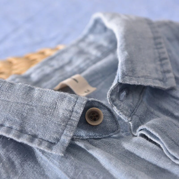 Coastal Breeze Linen - Sky Blue Shirt + White Shorts Set
