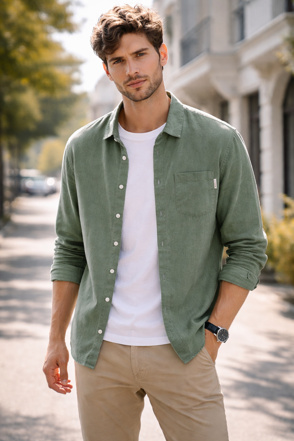 Harbor Linen Long-Sleeve Shirt - Dark green