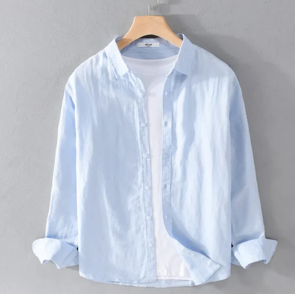 Coastal Breeze Linen - Blue Linen Shirt + White Linen Shorts Set