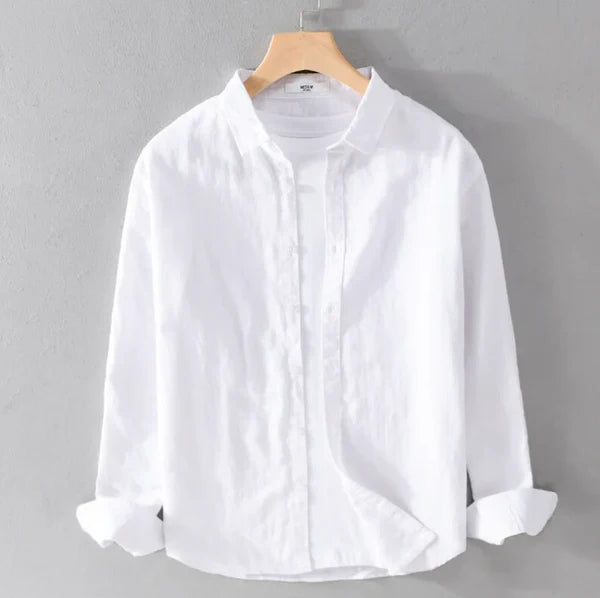 Harbor Linen Duo - White Linen Shirt + Navy Blue Linen Pants Set