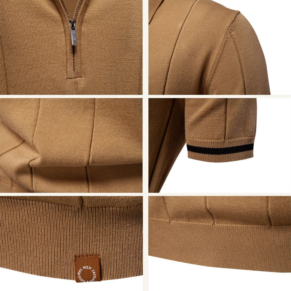 Vittorio Half-Zip Knit Polo - Light Brown