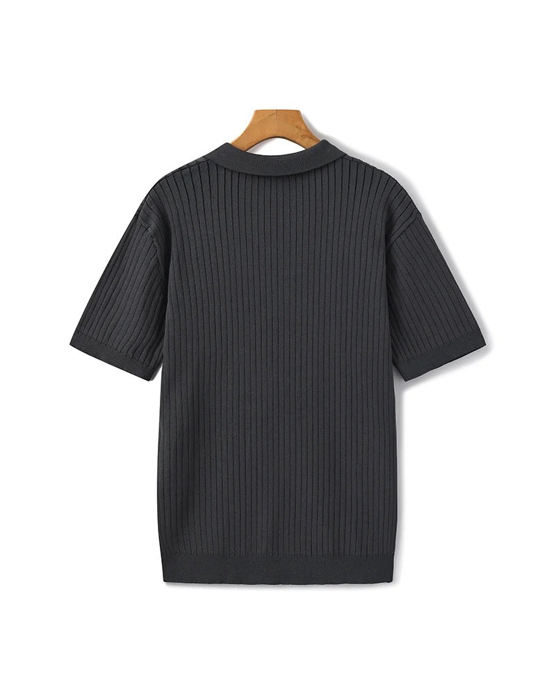 Ribbed Knit Polo – Gray