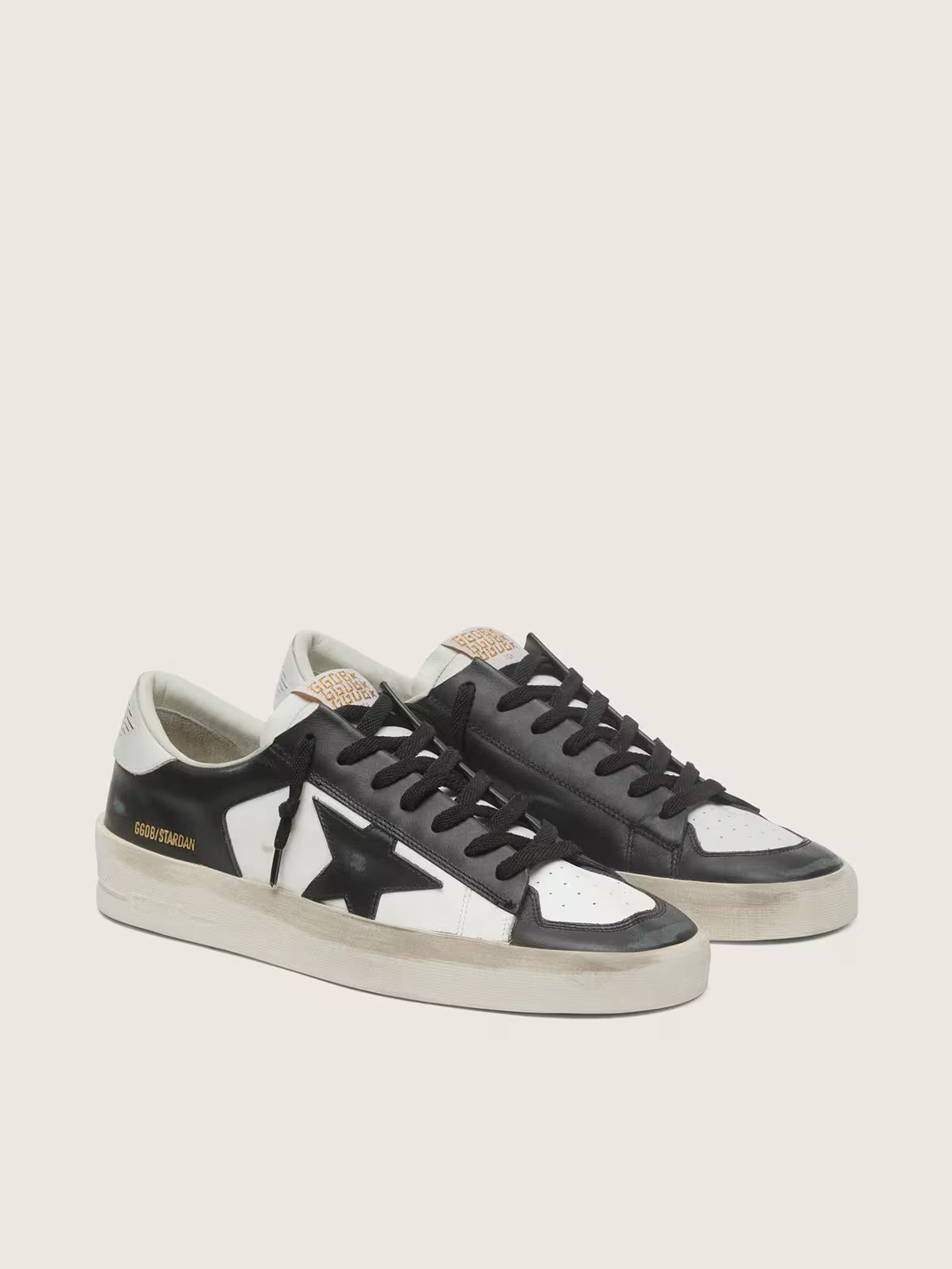 Stardan Leather Sneakers - White/Black - side view