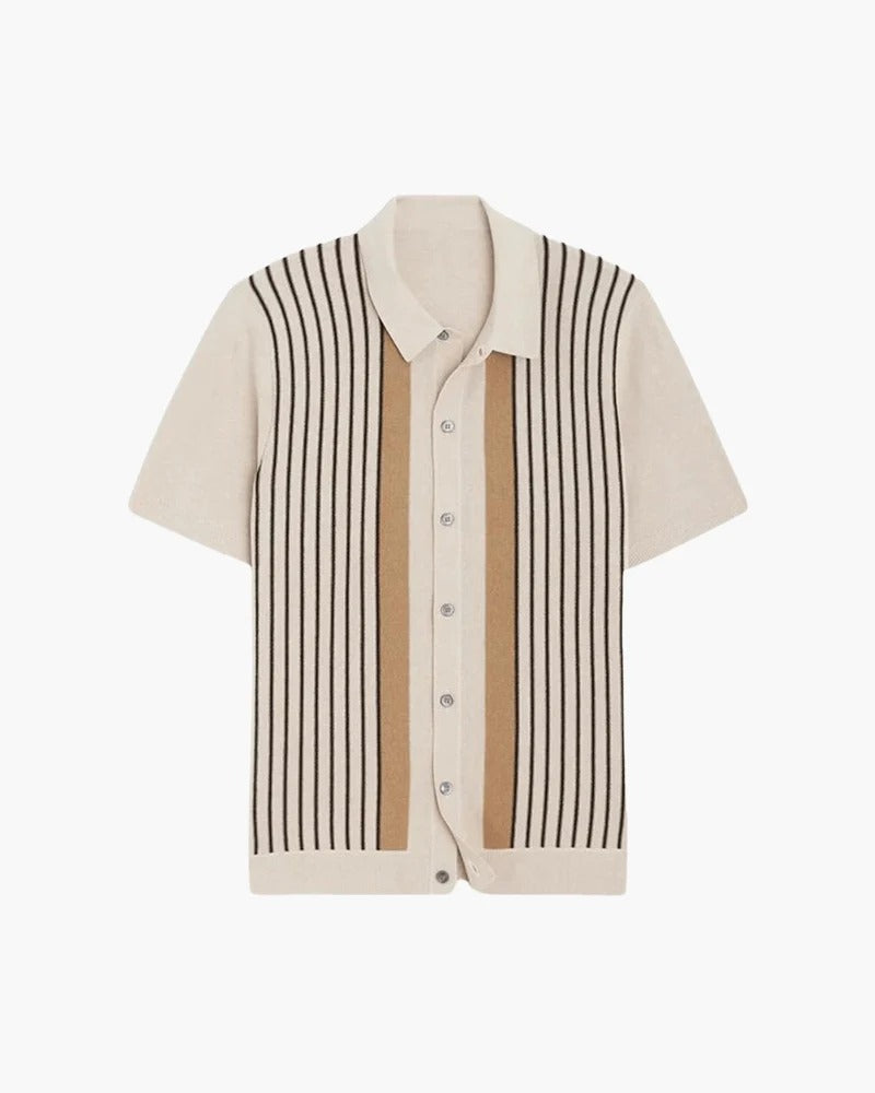 Classic Stripe Knit Polo Set | Coastline Cotton Linen Shorts – Sand