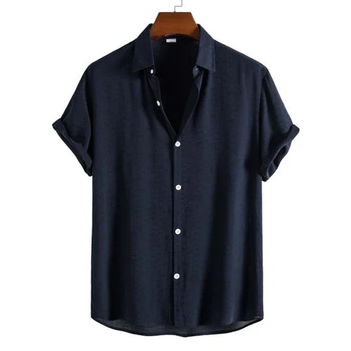 Harbor Weekend - Black Cotton Shirt + White Cotton-Linen Shorts Set