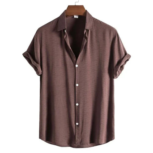 Harbor Linen Contrast - Brown Shirt + Navy Blue Linen Pants Set